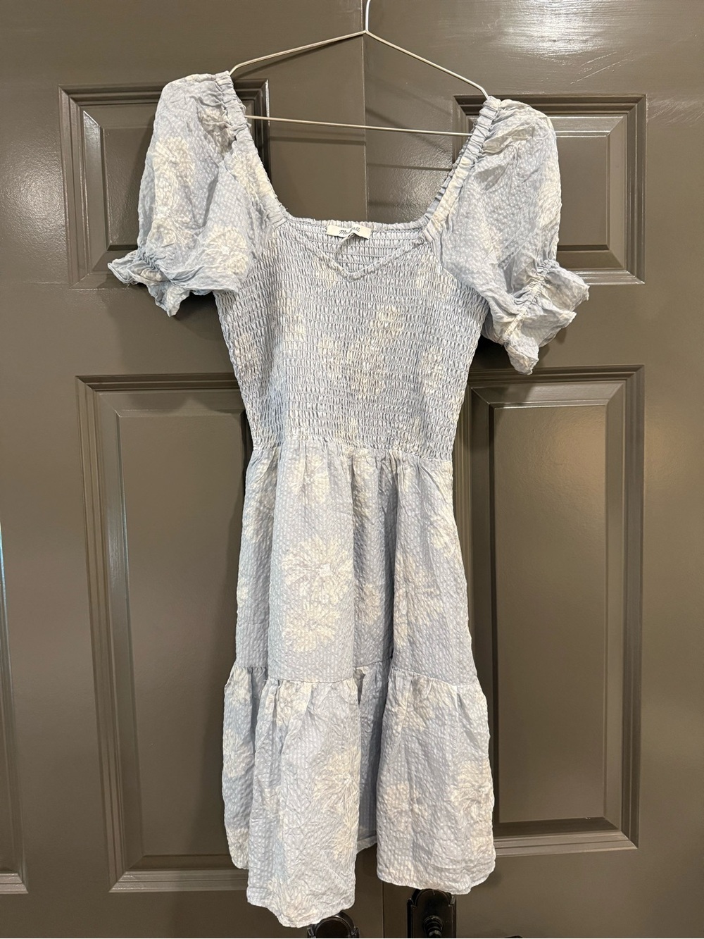Madewell Light Blue Floral Smocked Dress